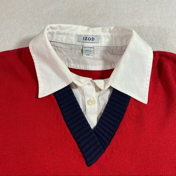 IZOD Sweater Layered Look Woman’s Red Blue Small Sweater Long Sleeve Swe… - Picture 10 of 12